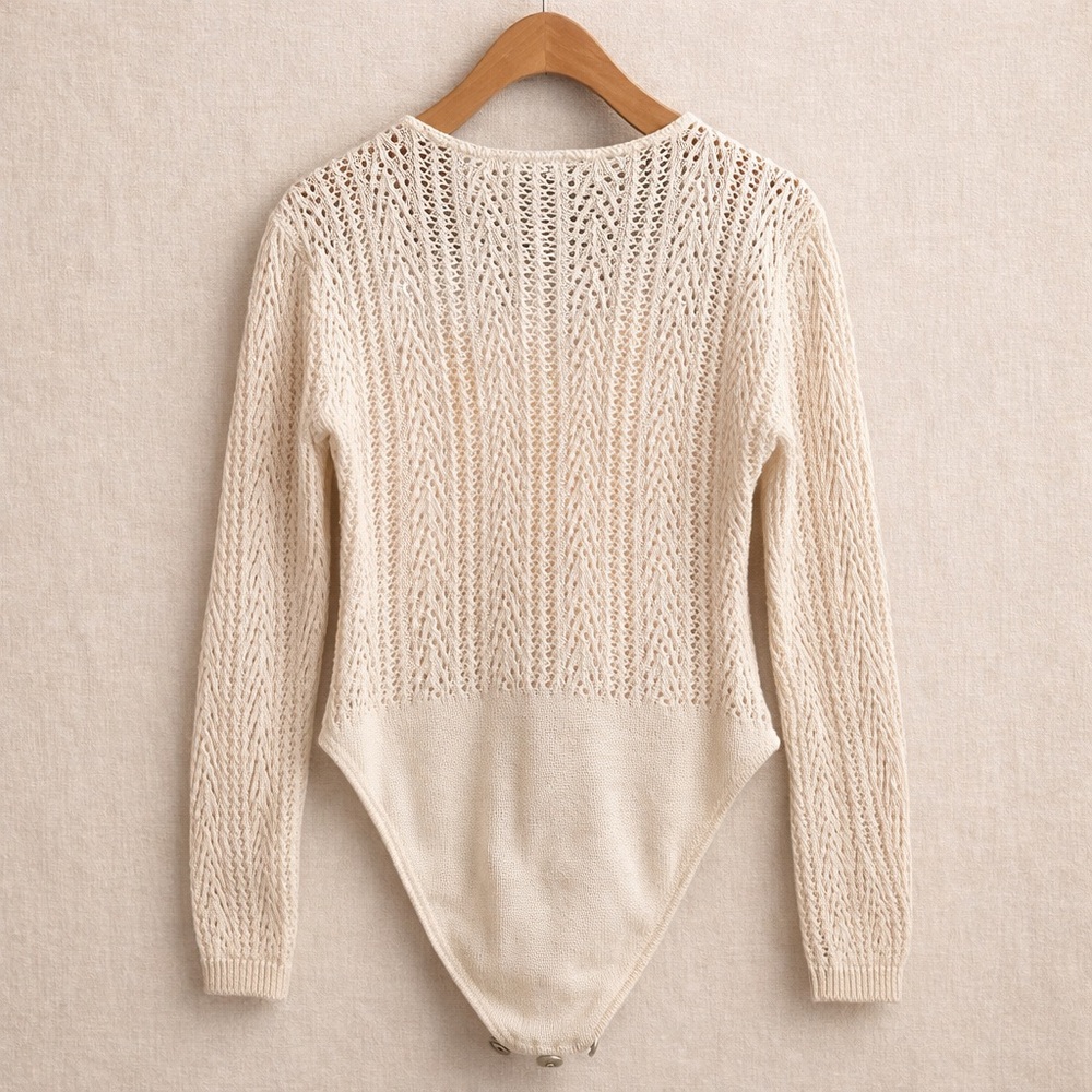 BOZ Crochet Knit Top Cream Open Knit Boho Sweater Canada - Picture 2 of 8